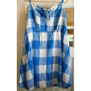 Gap Dress Womens 2x xxl Plus Sleeveless Blue Check Plaid Smocked Back lined Y2K